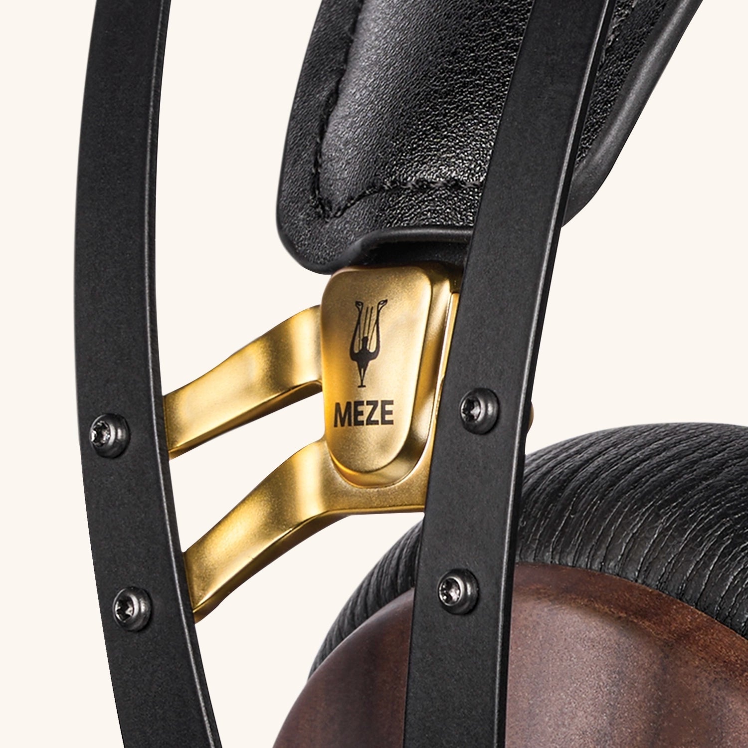 Close-up of the Meze Audio 99 Classics premium audiophile closed back headphones wooden ear cups